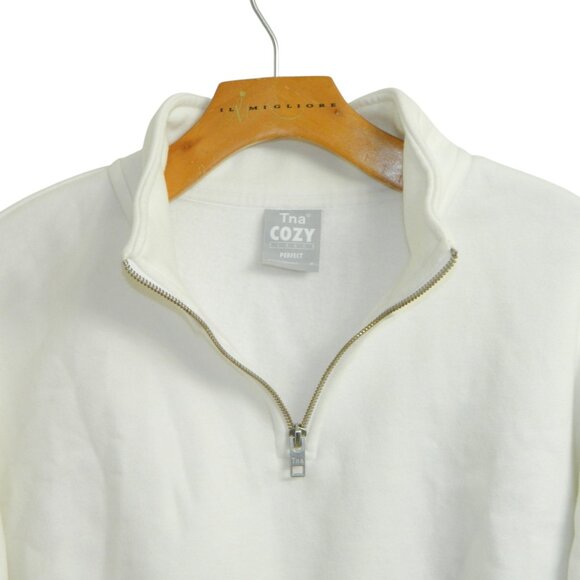 TNA Cozy Fleece Perfect Bright White Cropped Long Sleeve Sweatshirt Size M - Picture 8 of 13